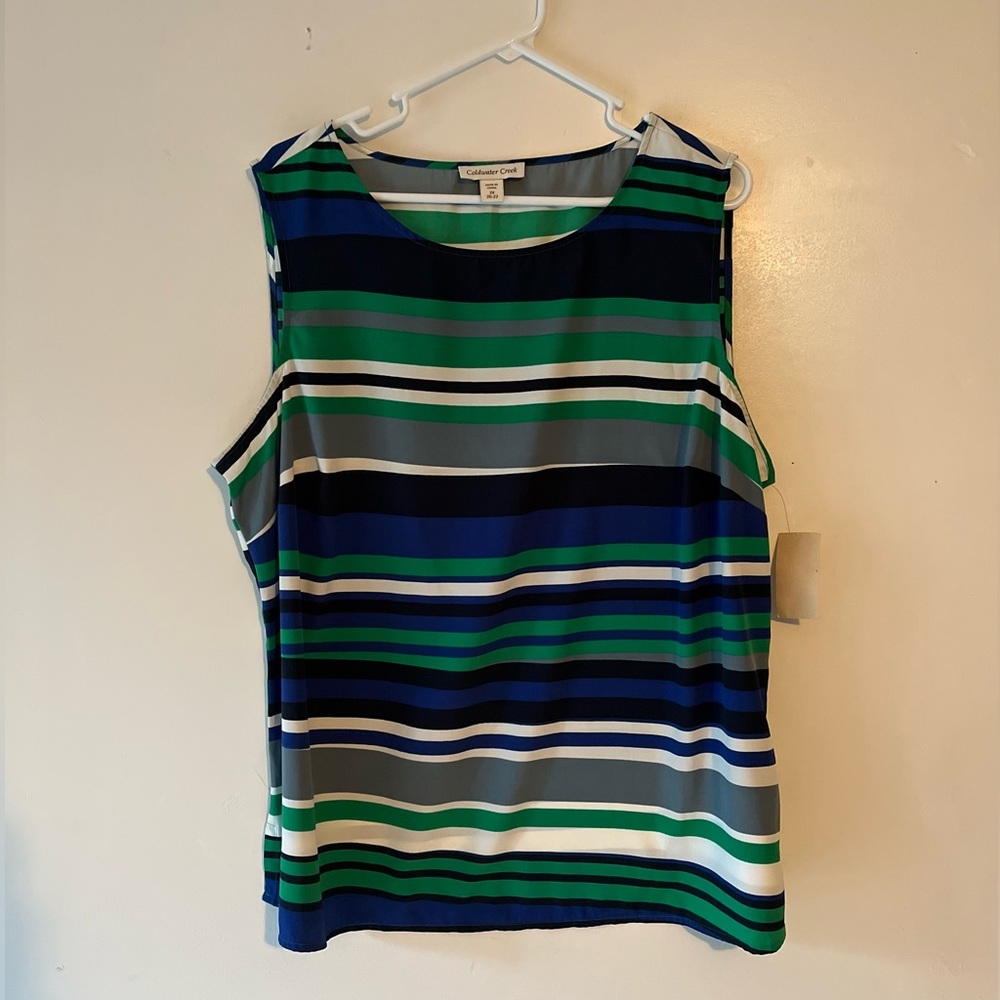 Cold Water Creek size 2X  for women top stipe white blue green black multi color